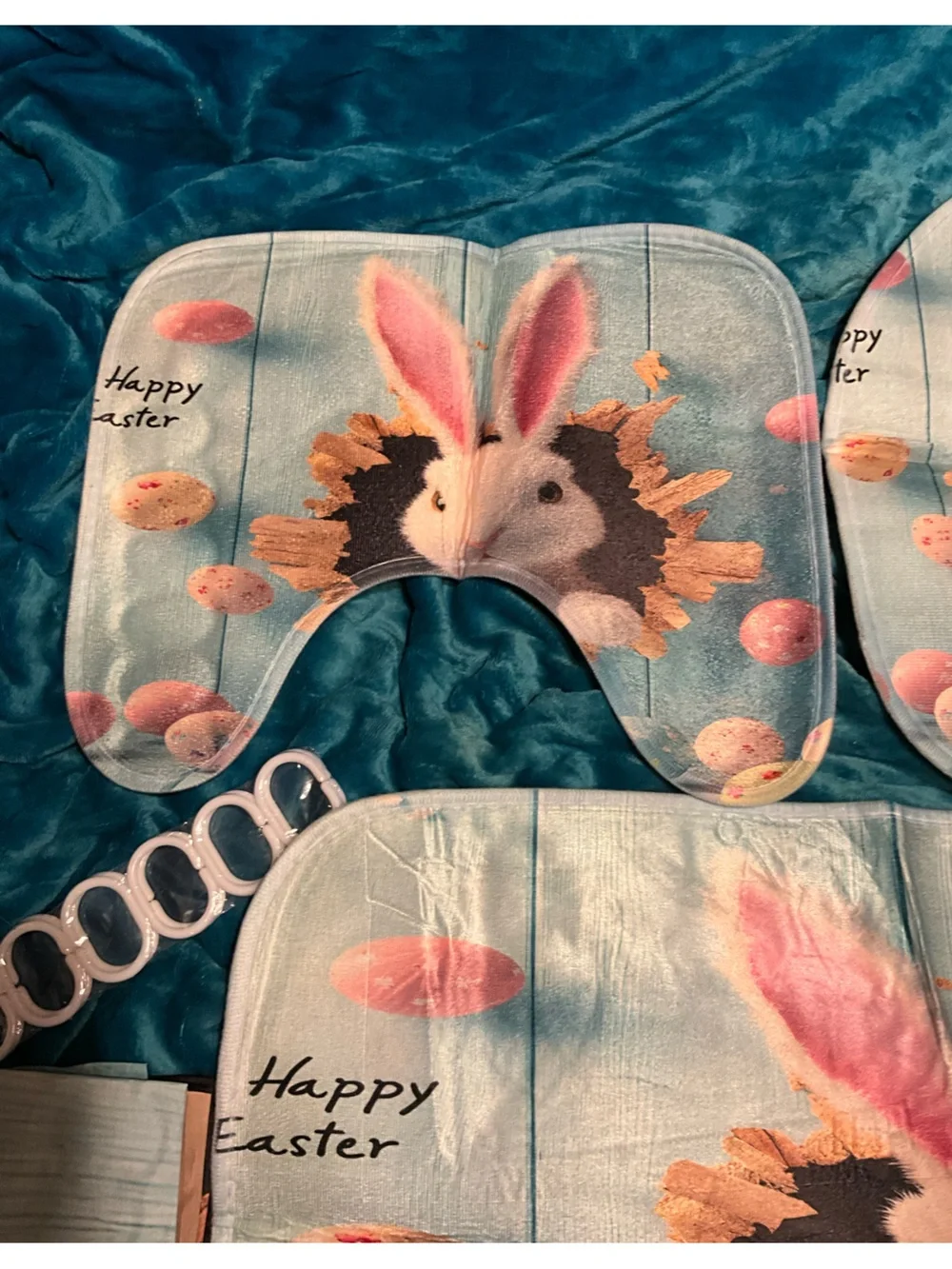 5pc NEW Easter Bunny Bathroom Mat Set Light Blue MATS,SHOWER CURTAIN SEAT COVER